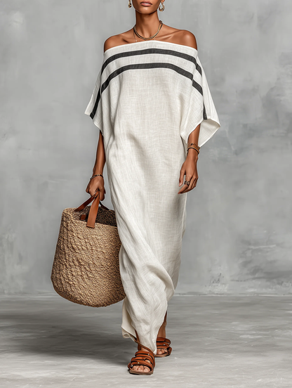 Aveline™ | Maxi jurk met blote schouders en vleermuismouwen
