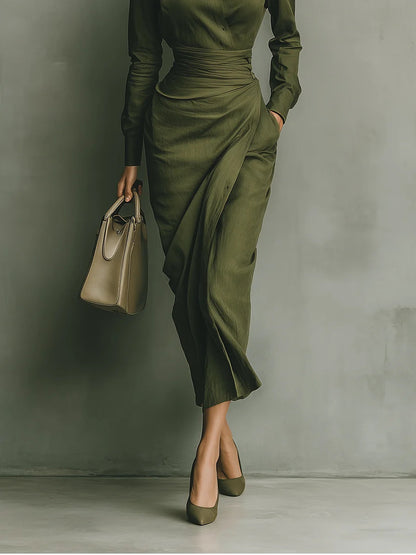 Noëlle™ | Maxi jurk in legergroen