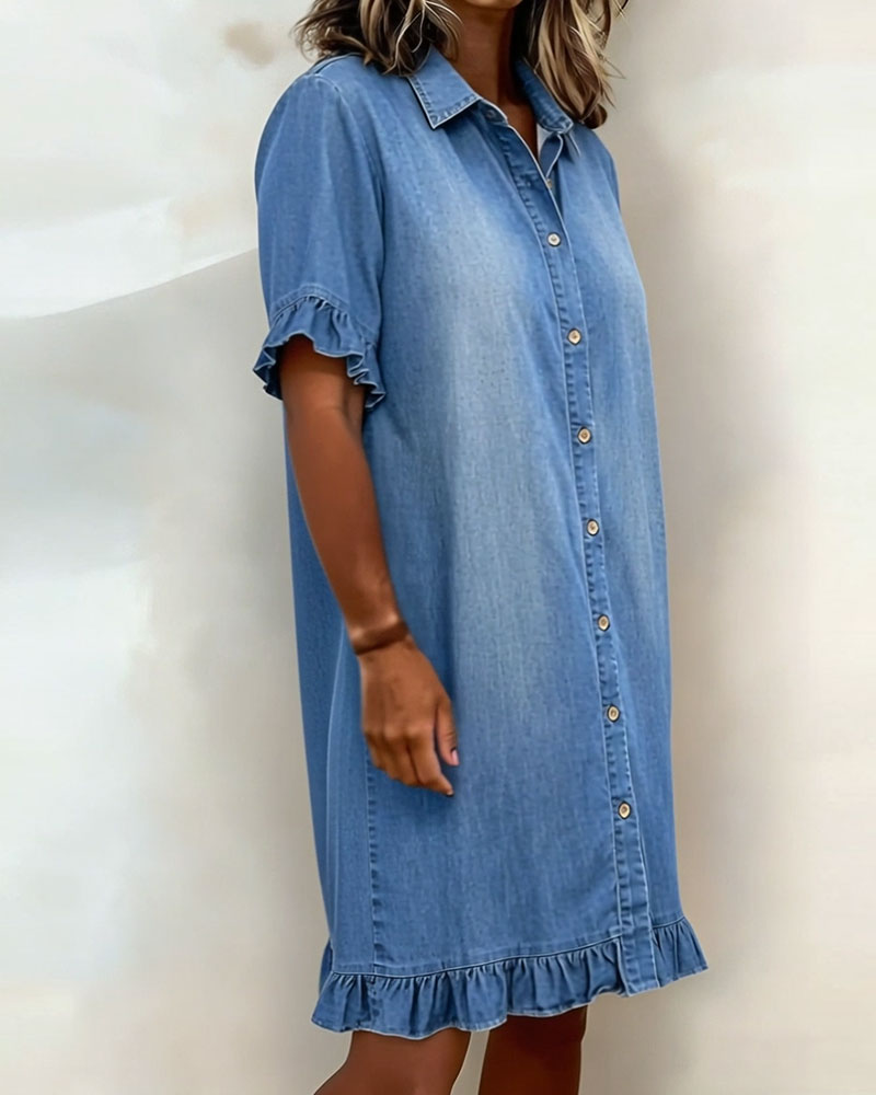Van Elst Mode® | Comfortabele Denim Jurk met Flatterende Rimpeling
