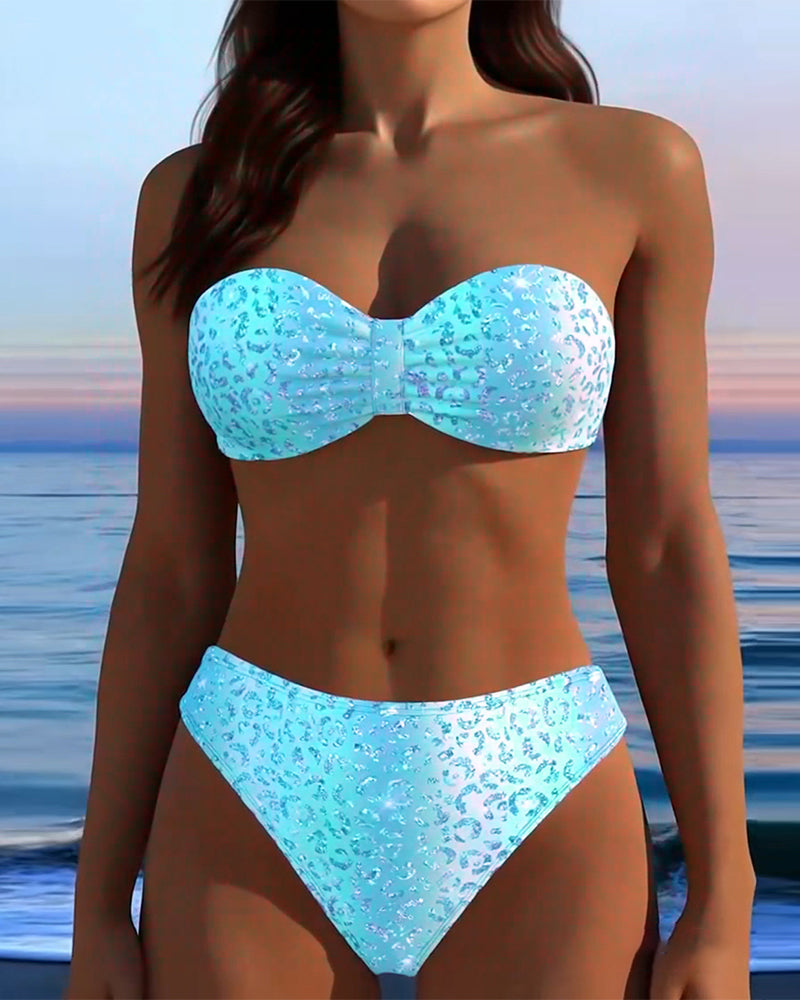 Luipaardprint Bandeau Bikini