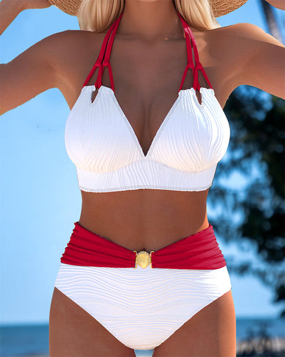 Dubbele Band Hoge Taille Contrast Kleur Badpak