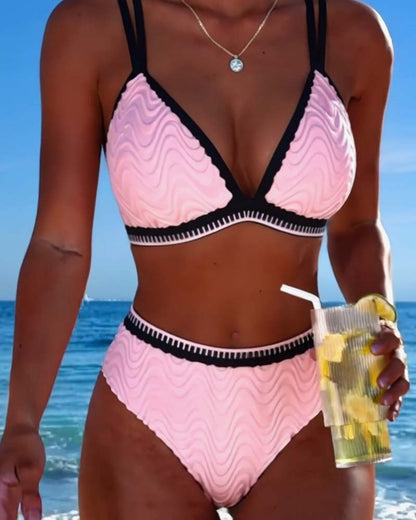 Kleurblok Dubbele Band Textuur Bikini