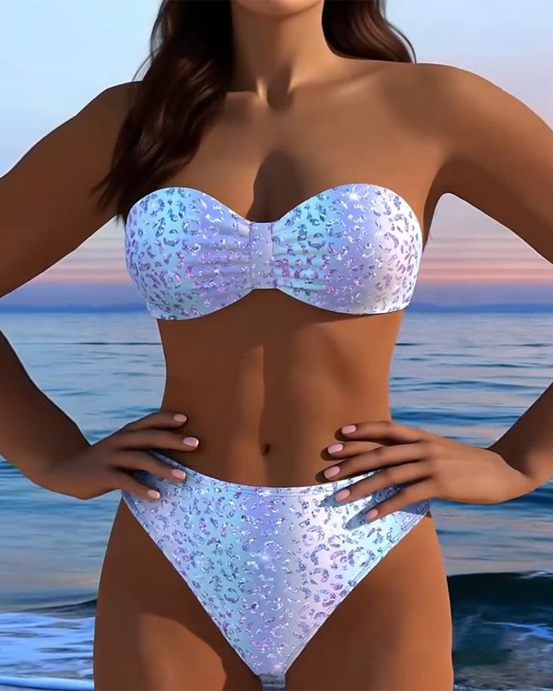 Luipaardprint Bandeau Bikini