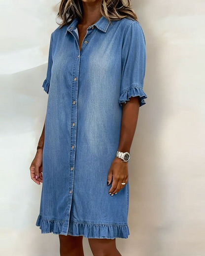 Van Elst Mode® | Comfortabele Denim Jurk met Flatterende Rimpeling