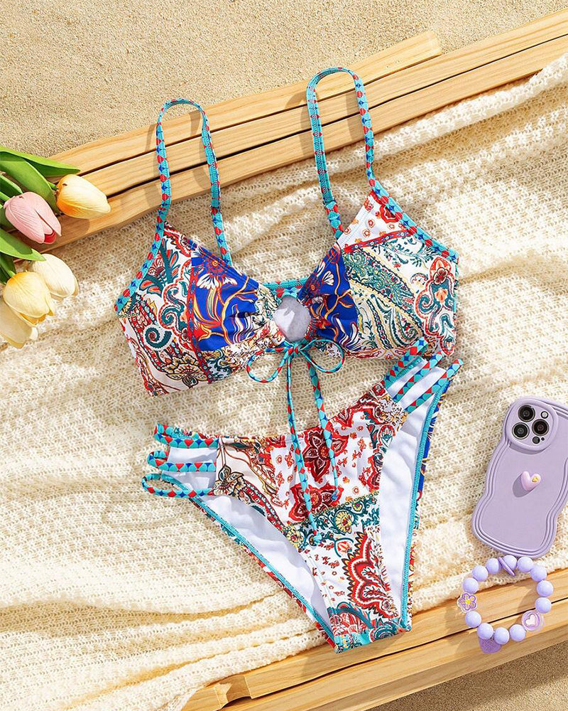 Geprinte Lace-Up Sexy Triangle Bikini