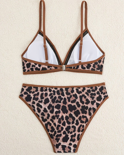 Luipaardprint Kleur Blok Triangle Bikini