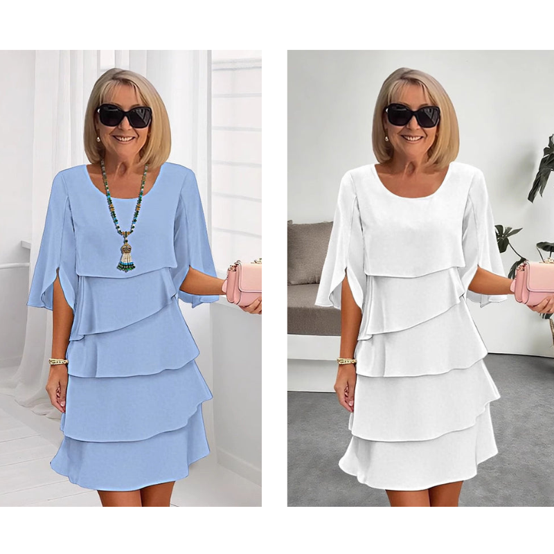 Van Elst Mode® | Elegante gelaagde jurk met ruchesmouwen voor dames