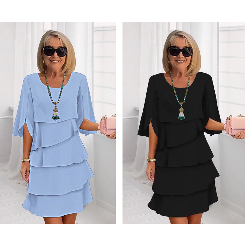Van Elst Mode® | Elegante gelaagde jurk met ruchesmouwen voor dames