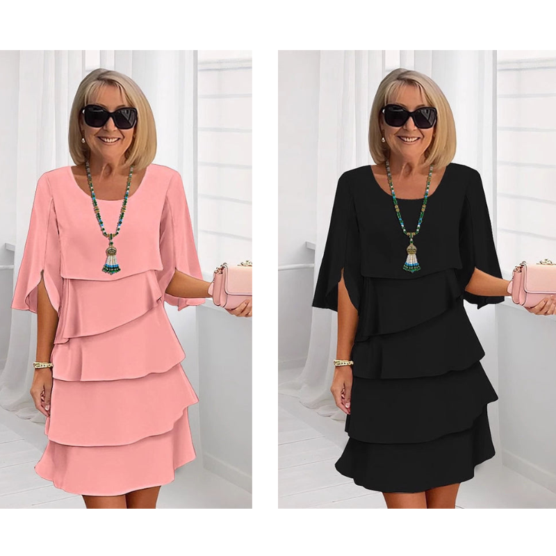 Van Elst Mode® | Elegante gelaagde jurk met ruchesmouwen voor dames