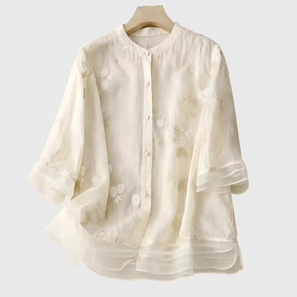 Van Elst Mode® | Nellie Elegante Top met Geborduurde Bloemen