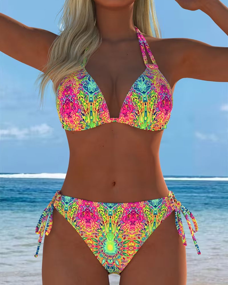Gekleurde Halter Print Bikini