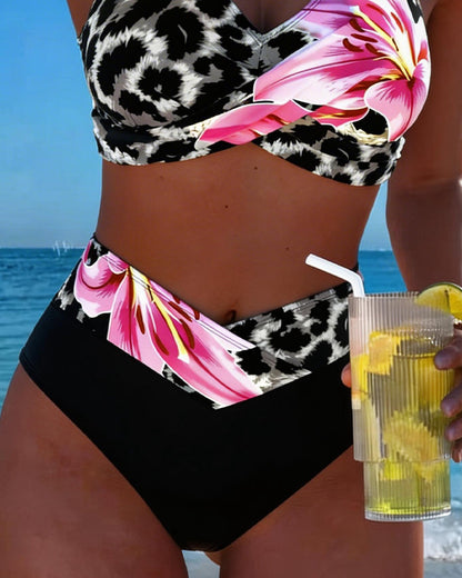 Luipaardprint Bloem Contrastkleur Bikini