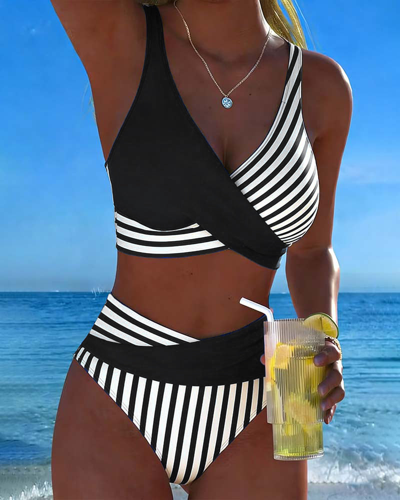 Kruislingse Gestreepte Print Bikini