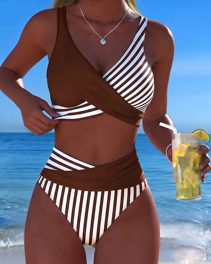 Kruislingse Gestreepte Print Bikini