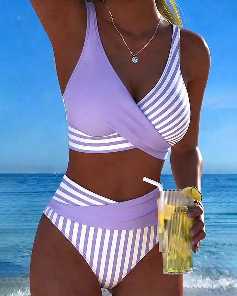 Kruislingse Gestreepte Print Bikini