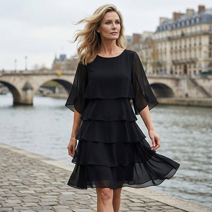 Van Elst Mode® | Elegante gelaagde jurk met ruchesmouwen voor dames