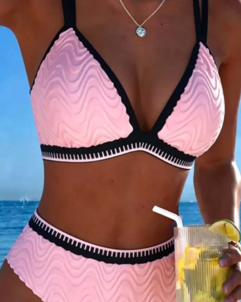 Kleurblok Dubbele Band Textuur Bikini