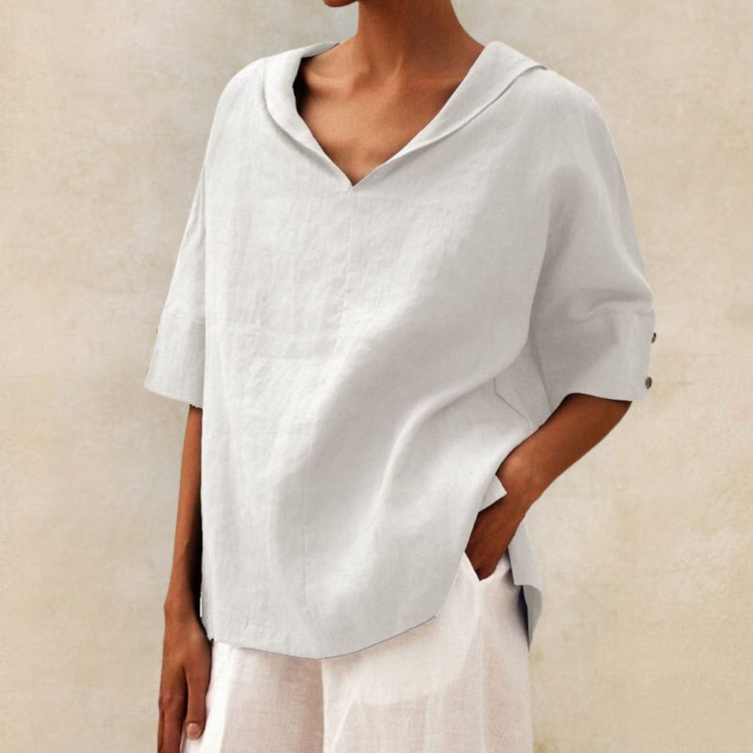 Van Elst Mode® | KLASSIEKE LINEN BLOUSE MET V-HALS