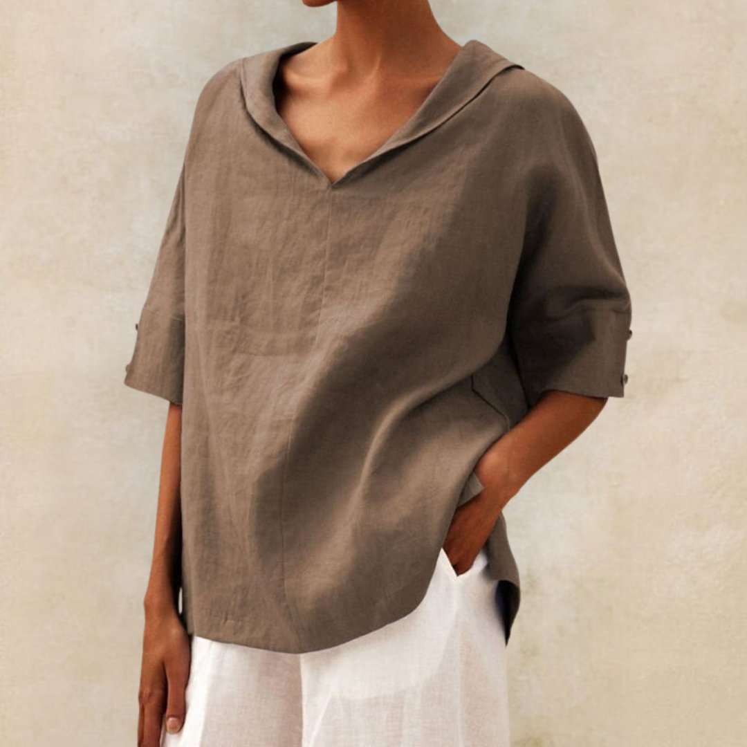 Van Elst Mode® | KLASSIEKE LINEN BLOUSE MET V-HALS