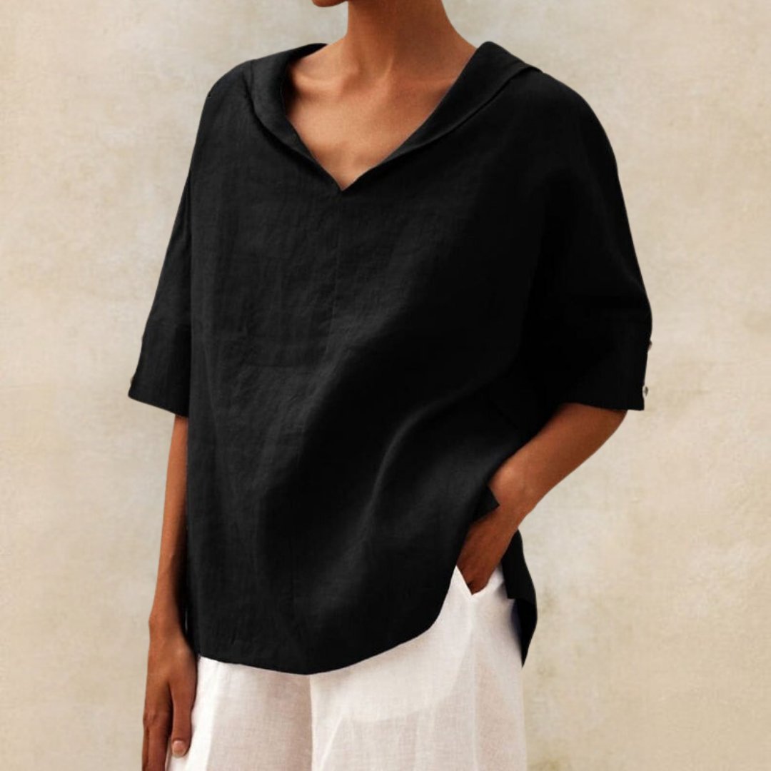Van Elst Mode® | KLASSIEKE LINEN BLOUSE MET V-HALS