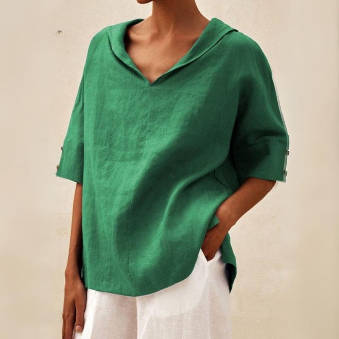 Van Elst Mode® | KLASSIEKE LINEN BLOUSE MET V-HALS