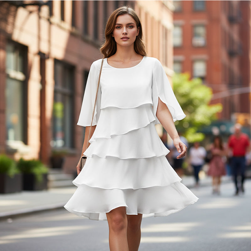 Van Elst Mode® | Elegante gelaagde jurk met ruchesmouwen voor dames