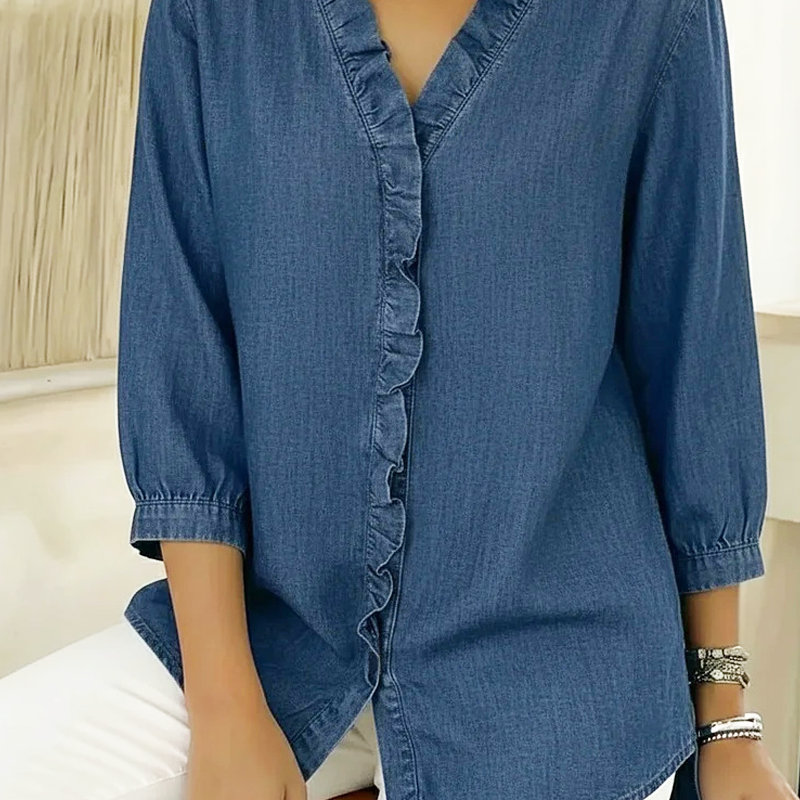 Van Elst Mode® | Casual damesblouse met ruches en V-hals