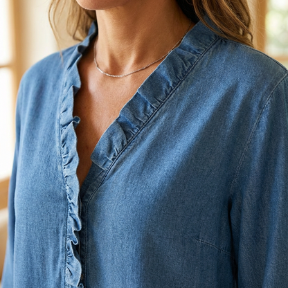 Van Elst Mode® | Casual damesblouse met ruches en V-hals