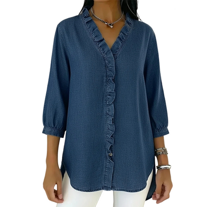 Van Elst Mode® | Casual damesblouse met ruches en V-hals