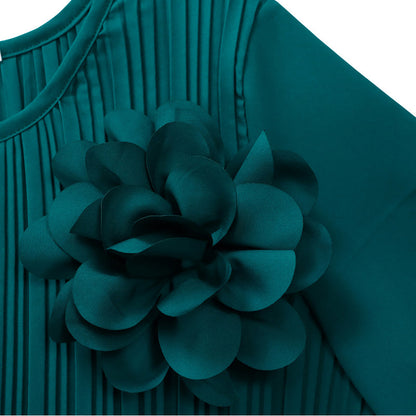 Van Elst Mode® | Dames 3/4 Mouw Plissé Midi Jurk met Riem