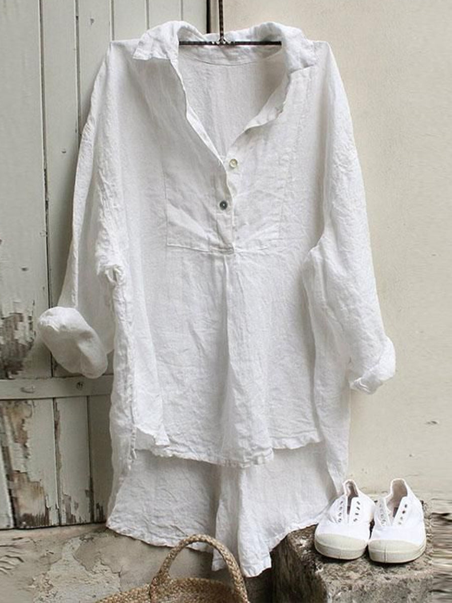 Eenvoudige Vintage Linnen Blouse voor Dames