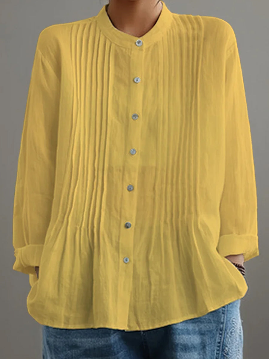 Casual geplooide blouse van katoen en linnen voor vrouwen