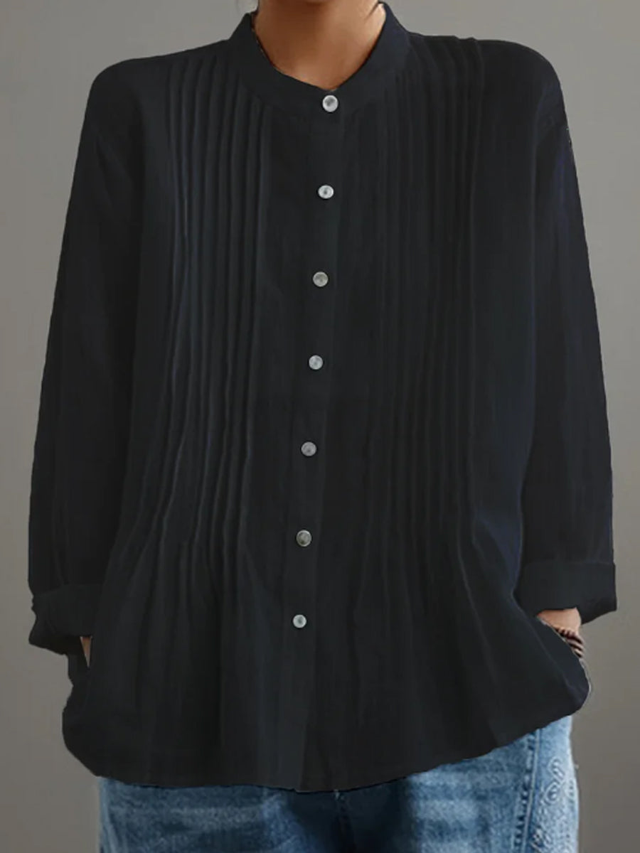 Casual geplooide blouse van katoen en linnen voor vrouwen