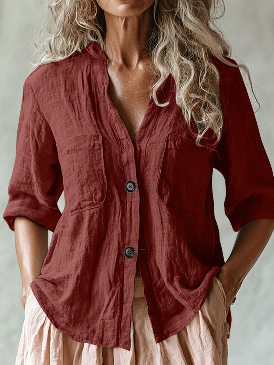 Eenvoudige vintage linnen blouse voor vrouwen