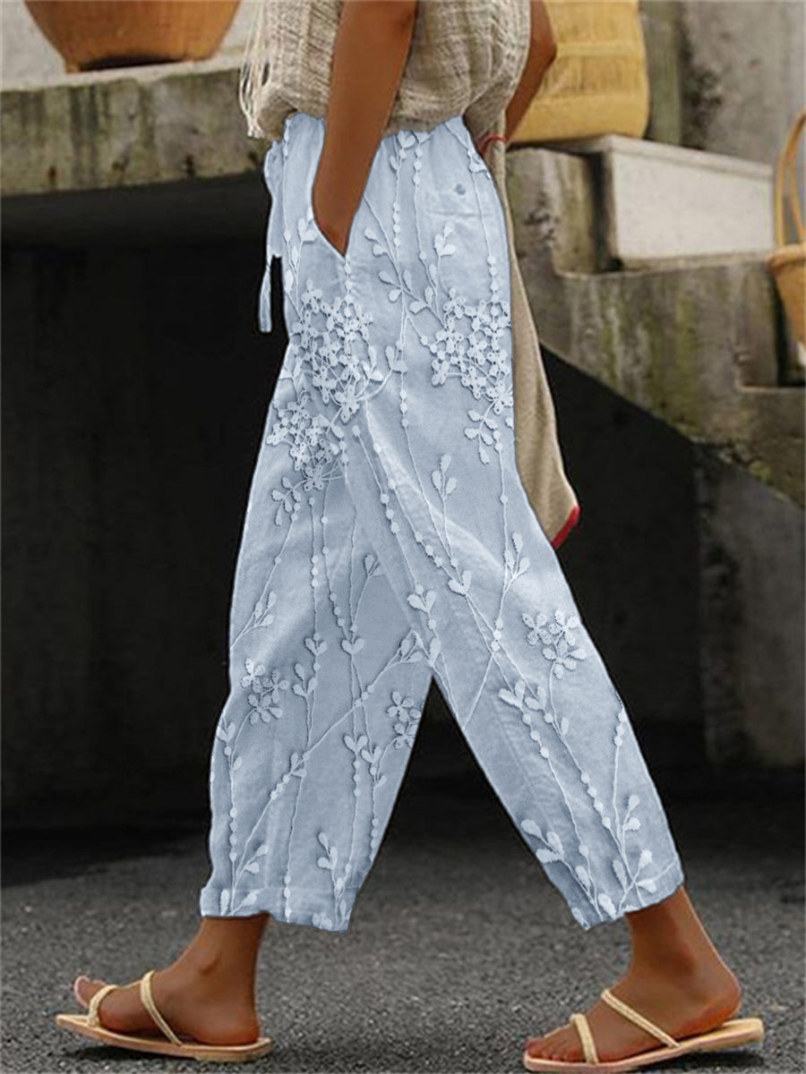 Elegante gebloemde linnen broek voor vrouwen