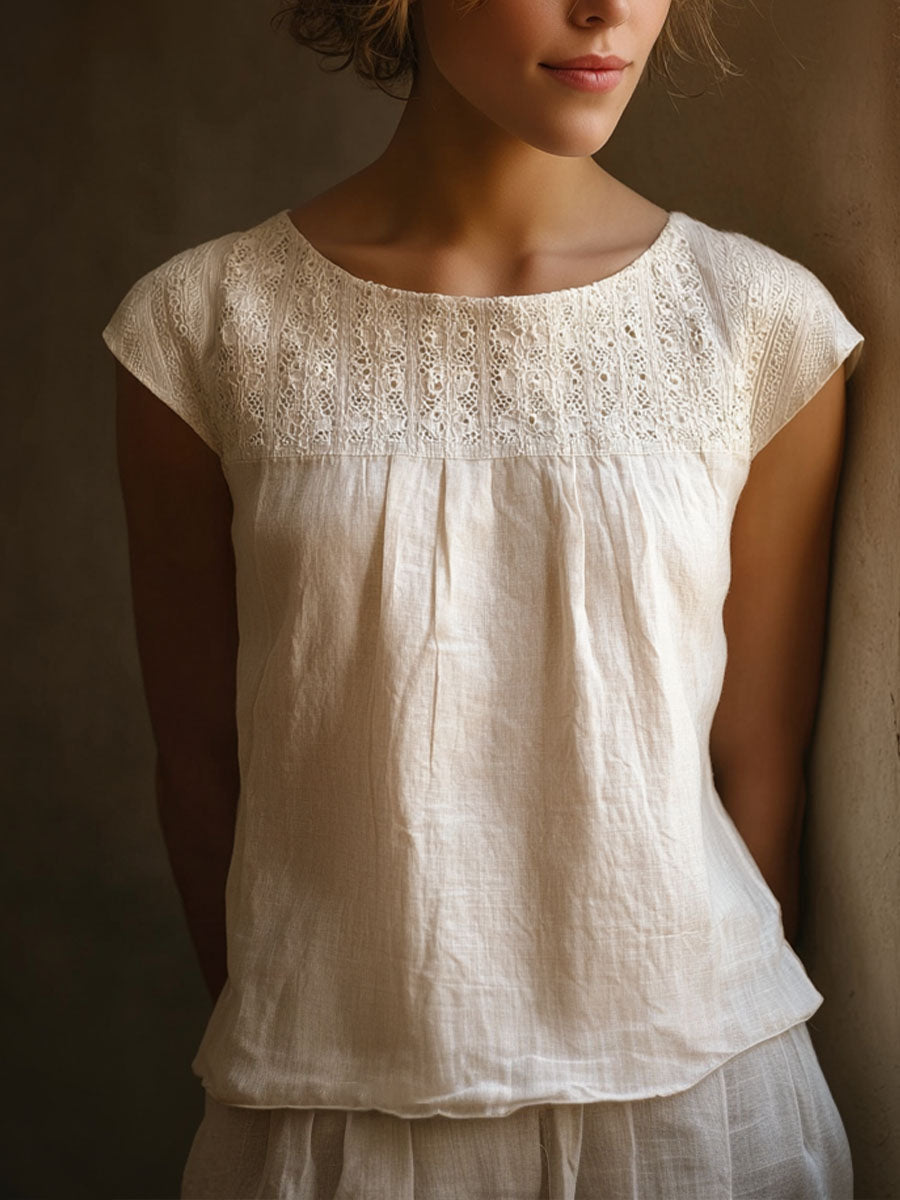 Vintage patchwork linnen blouse voor vrouwen