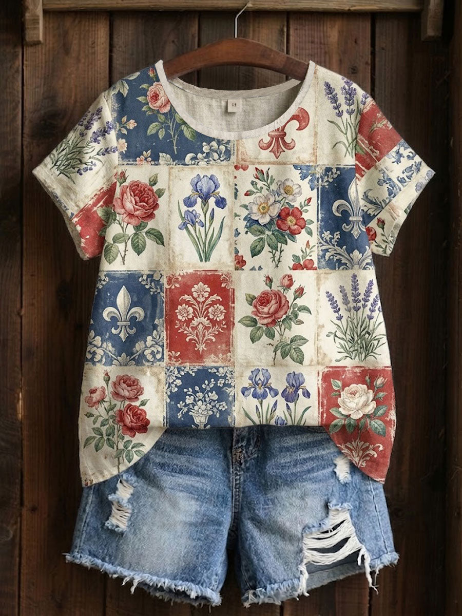 Bloemen patchwork T-shirt voor dames