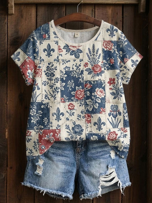 Vrouwen T-shirt met bloemen patchwork print
