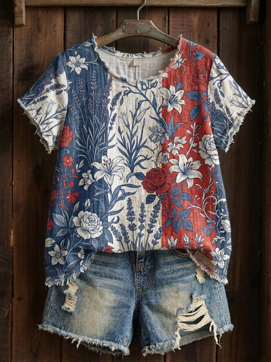 Bloemige patchwork T-shirt voor dames