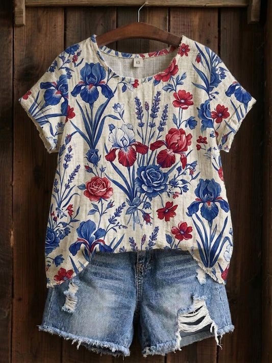 T-shirt met bloemen patchworkprint voor vrouwen