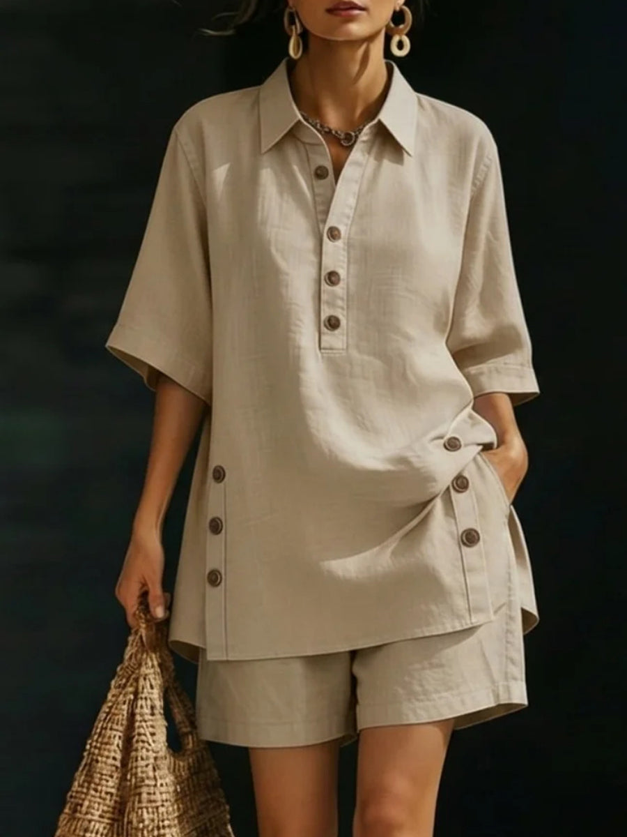 Twee-delige casual set in effen kleur voor vrouwen