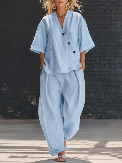 Elegante, casual tweedelige set in effen kleur voor vrouwen