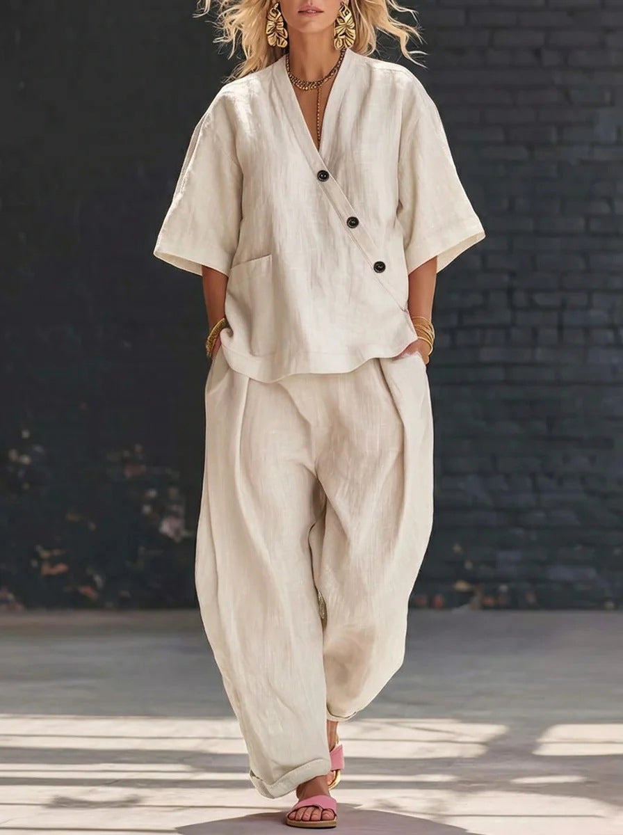 Elegante, casual tweedelige set in effen kleur voor vrouwen