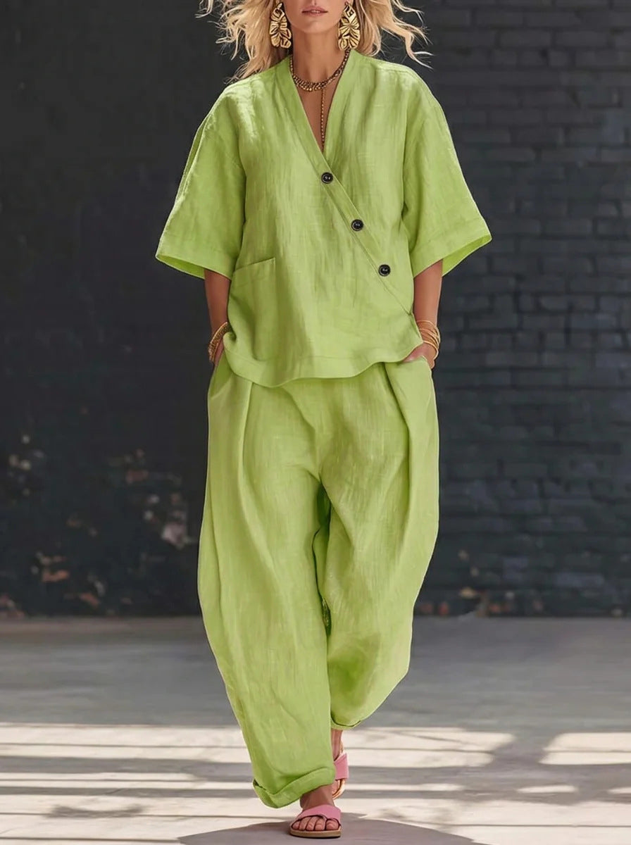 Elegante, casual tweedelige set in effen kleur voor vrouwen
