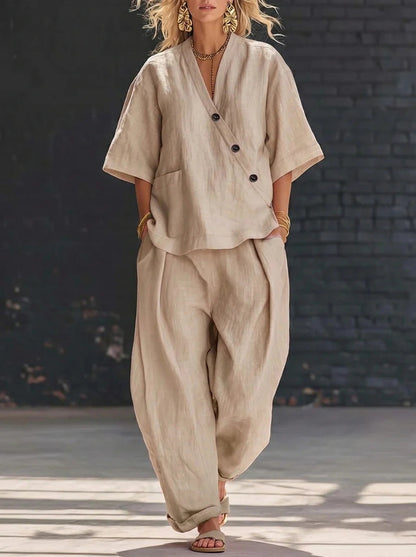 Elegante, casual tweedelige set in effen kleur voor vrouwen