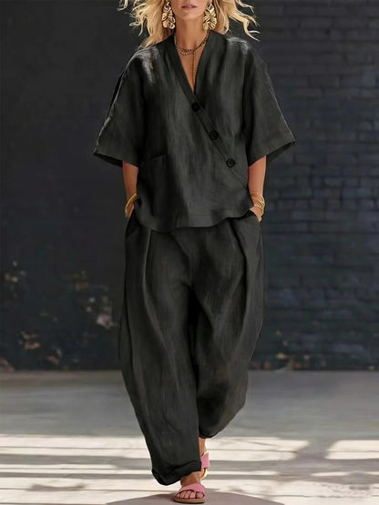 Elegante, casual tweedelige set in effen kleur voor vrouwen