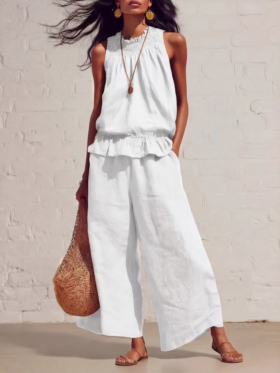 Elegante, casual, tweedelige set met ruffles voor dames