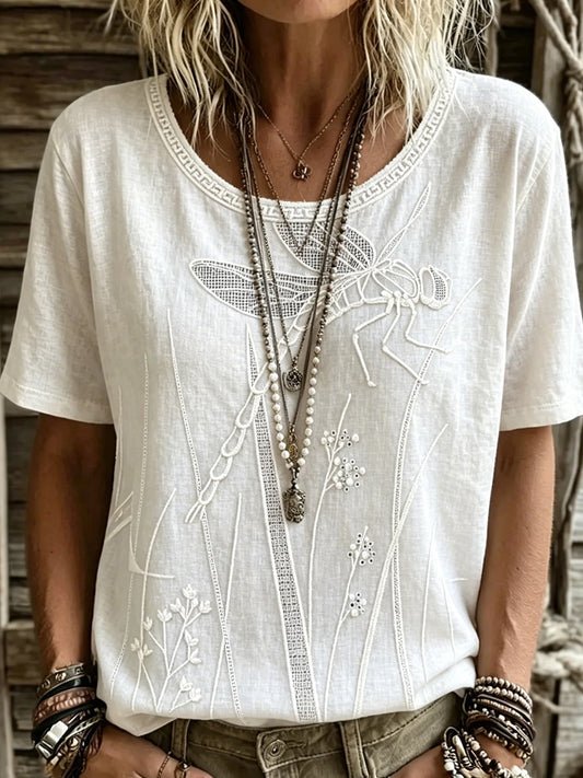 Vrouwelijke vintage casual top met artistieke bloemenprint